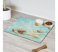 Blue Sea Starfish Seashells Pet Feeding Mat for Cat Dog Water Bowl Food Mats Seashells Beach Pet Feeding Mats Absorbent Nti-Slip Contain Spills Protects Floors Placemat 43.1 x 76.2 cm