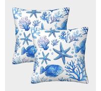 Blue Sea Stars-Marine Watercolor Pattern Pillow Covers 2 Pack Cozy Pillowcases Art Cushion Case with Invisible Zipper Decorative Couch Living Room 50x50cm