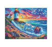 Blue Sea Surging Waves 500 Piece Jigsaw Puzzle for Adults Lighthouse Shore Surge Kitchen Wall Decor Art Project Precision Cut Great Gift for Art Lovers 500 PCS