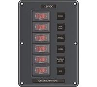 Blue Sea Systems 4322 Water-Resistant Circuit Breaker Switch Panel, Gray, 6 Positions