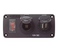 Blue Sea Systems 4363 Water-Resistant Accessory Panels, 15A Circuit Breaker, 12V Socket, 2.1A Dual USB Charger