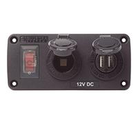 Blue Sea Systems 4363 Water-Resistant Accessory Panels, 15A Circuit Breaker, 12V Socket, 2.1A Dual USB Charger