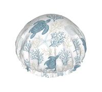 Blue Sea Turtle And Coral Shower Cap For Women Stylish Hair Cap Adjustable Shower Bonnet For Long Hair Braids All Hairstyles
