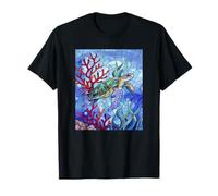 Blue Sea Turtle in Corals Mosaic Art Ocean Theme T-Shirt