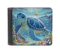 Blue Sea Turtle in Ocean Wallet Large Capacity Slim Bifold Wallet with Multiple Card Slots PU Leather Men Purse