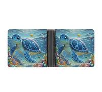 Blue Sea Turtle in Ocean Wallet Slim Leather Bifold Wallet Extra Capacity Wallets with Multiple Card Slots Men Billfold