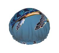 Blue Sea Turtle pint Printed Reusable Bathing Cap, Dual Layer Hair Cover For Long Thick Hair, 10.6in Headgear