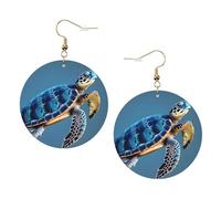 Blue Sea Turtle Pint Trendy Leather Earrings For Women Dangle 1 Pair Lightweight Printed Piercing Earrings Jewelry Gifts For Women Girls