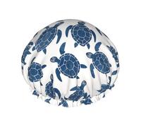 Blue Sea Turtle Shower Cap Waterproof Reusable Double Elastic Daily Bath One Size