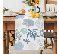Blue Sea Turtle Starfish Table Runner 70 Inches Long,Table Runners Kitchen Dining Tables Decoration Watercolor Marine Life Corals Tables Runner for Home Party Wedding Dresser Scarf