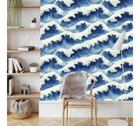 Blue Sea Waves Self Adhesive Wallpaper Landscape Contact Paper Peel and Stick Wallpaper Thicken Waterproof Matte with Sticky Back Canvas Wall Cabinets Furniture Stickers Decorate 0.45×10 m