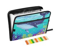 Blue Sea Whale 13 Pocket Expanding File Folder with Labels A4 Document Organizer with Zipper