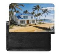 Blue Sea White House Passport Holder for Women Men Slim Travel Wallet Travel Document Organizer ID Card Protector Case Holders PU Leather Passport Cover Credit Card Holder