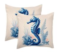 Blue Seahorse 2 Pack Square Throw Pillow Covers Decorative Soft Velvet Pillowcase for Couch Sofa Bed Car Living Room, 40x40cm