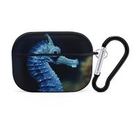 Blue Seahorse AirPods Pro 2 Case Cover, Shockproof Hard Shell Protective Case for Women Men, Compatible with Airpod Pro Case 2nd/1st Generation with Keychain-Black