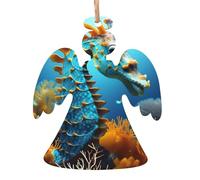 Blue Seahorse Angel Shape Wooden Christmas Ornaments,Hanging Decor for Christmas Tree Decoration