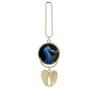 Blue Seahorse Car Hanging Ornament Rear View Mirror Pendant Lucky Presents Hanging Ornament Funny Car Pendant for Office Auto Home Decoration Golden-Style