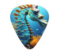 Blue Seahorse guitar picks in three different thicknesses, suitable for electric guitar and band players