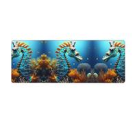 Blue Seahorse Long and Large Rubber Mouse pad for Office Computers 12x31.5in