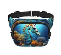 Blue Seahorse Printed multifunctional waist bag, unisex trendy messenger bag, travel sports storage bag