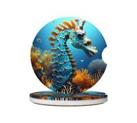 Blue Seahorse Prints Ceramic car coasters (2-pack) absorb moisture, are non-slip and easy to clean for cars, trucks, and boats.
