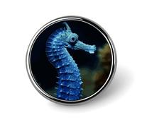 Blue Seahorse Round Badge Cute Enamel Lapel Pin Brooches Button Pin Personalized Clothing Decoration Unisex Badge Holder Hats Bags Shirts Decor