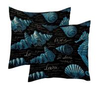 Blue Seahorse Shells Conch 2 Pack Square Throw Pillow Covers Decorative Soft Velvet Pillowcase for Couch Sofa Bed Car Living Room, 40x40cm