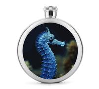 Blue Seahorse Whiskey Flasks, Small Portable Travel Liquor Flask, Stainless Steel Leak Proof Flask for Wedding Party, Groomsman, Bridesmaid Gift- 5oz