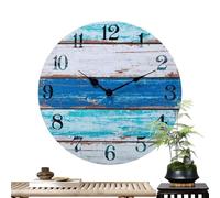 Blue Seashell Wall Clock - Theme Round Analog Clock Battery Operated Silent Non Tick | Rustic Farmhouse Wood Decor for Home Kitchen Living Room Room