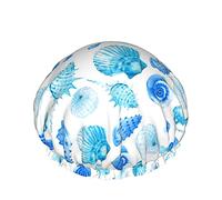 Blue Seashells On A White Background Reusable Elastic Bath Waterproof Shower Cap For Womens, Caps For Girls Spa Home Use,Hotel And Hair Salon