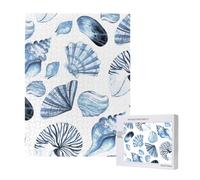 Blue Seashells Pattern On White,500 Pieces Wooden Jigsaw Family Game Jigsaw Puzzles for Adults Teens