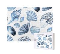 Blue Seashells Pattern On White,500 Pieces Wooden Jigsaw Family Game Jigsaw Puzzles for Adults Teens Home Decor