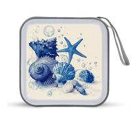 Blue Seashells Starfish and Bubbles CD Case DVD Storage Case Portable for Car Home Travel