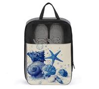 Blue Seashells Starfish and Bubbles Shoe Bag for Travel Daily Use Anti-dust Storage Carrier Golf Shoe Pouch