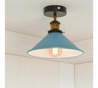 Blue Semi Flush Ceiling Light 22cm Metal Cone Shade with Bulb indoor | E27 vintage close to ceiling light fitting hardwired easy fit industrial indoor for kitchen bedroom hallway living room bar