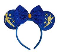 Blue Sequin Minnie Mouse Inspired Tinker Bell Peter Pan Alice Headband With Big 5" Sequin Top Bow & Jewel Handmade