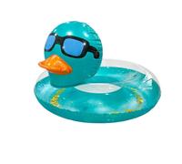(Blue) Sequined Inflatable Duck Donut Swim Float for Beach Pool Party