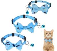 Blue Series Cat Collars with Bow Tie and Bell, Adjustable Kitten Collar for Boys and Girls, 8-10.5 inch, Pack of 3