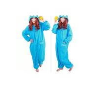 (Blue Sesame Street, L) Snow Monster Elf Santa Claus Couple Cartoon One-Piece Pajamas Hooded Polar Fleece Home Clothes Animal Performance