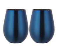 (Blue) Set of 2 Stainless Steel Stemless Wine Glasses for Travel