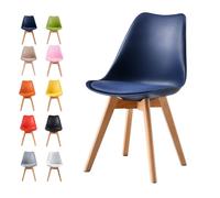MCC Direct Set Of 4 Dining Chairs With Solid Wooden Legs And Seat Cushion Pads In Blue- Eva By Mcc