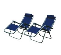 (Blue) Set x 2 Textoline Folding Garden Sun Lounger Chairs Patio Furniture Zero Gravity