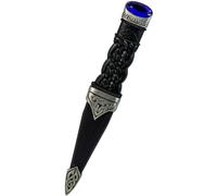 (Blue) Sgian Dubh Antique Glass Stone Top Celtic Knot 5 Stone Colours Safety Blade