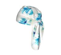 Blue Shades Ombre Flowers Print Helmet Cap Quick Dry Cycling Skull Wrap Breathable Polyester Adjustable Adult Summer Beanie