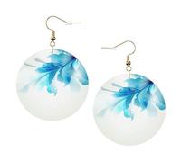 Blue Shades Ombre Flowers Printed Leather Earring Set For Women, 1 Pair Lightweight Bohemian Pierced Earrings Jewelry Gift For Women Girls