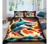 Blue Shark 3D Printed Duvet Cover Set Animals Quilt Cover 2 Pillowcases Comforter Cover Soft Microfiber with Zipper Closure 3 Pcs for Children's And Adults King（220x240cm）
