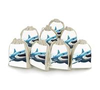 Blue Shark Bunches Pocket Cotton And Hemp with Drawstring 8 Pieces Reusable Gift Bags Jewelry Pouch for Wedding DIY Craft Party (4.9 X 6.7 Inch)