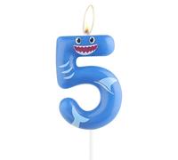 Blue Shark Candles, Number 5 Birthday Candles,Shark Party Toppers for Cake,5th Happy Birthday Candle,Shark Theme Party Decorations for Boy Girl Baby