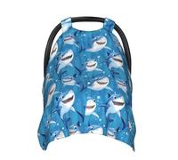 Blue Shark Cartoon Print Baby Car Seat Covers, Breathable Nursing Cover Breastfeeding Cover, Stroller Covers, Multi-use Infant Carseat Canopy, Baby Boys Girls Newborn Essentials