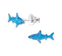 Blue Shark Earrings - 925 Sterling Silver (Glitter Effect)